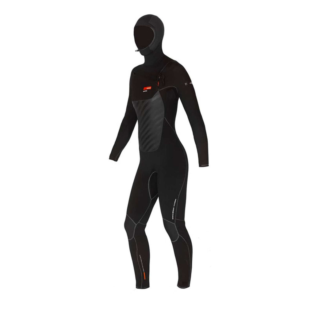 Neopreno completo Amazone con capucha para mujer, cierre en el pecho 6-4 negro-naranja, tamaño 10-L RRD 25AMCZ64H10