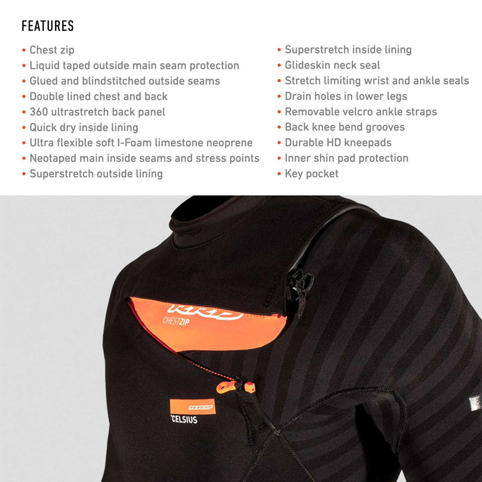 Full Wetsuit Celsius Man Chest Zip 3-2 Grey Size LT RRD 27CSCZ32_LT