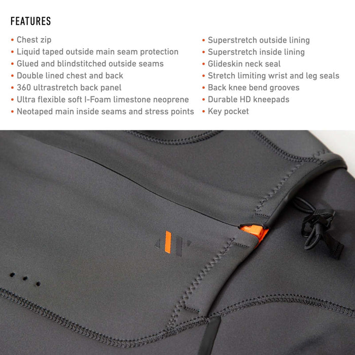 Short Wetsuit Celsius Overknee Man Chest Zip 4-3-2 Grey Size M RRD 27CSCZ4320_M