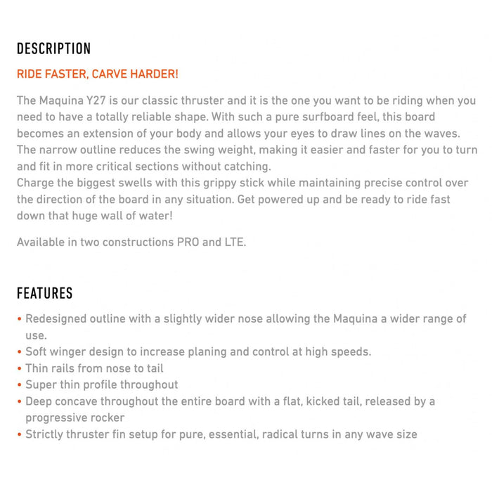 Kiteboard Maquina Pro Y27 5’7''x17 3-4''x1 7-8'' 20l RRD 27MAQ57P