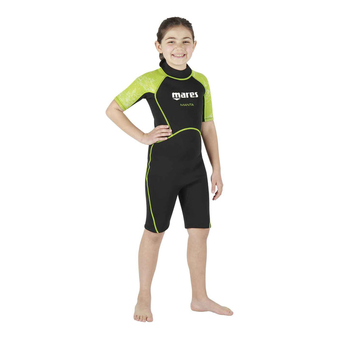 Snorkeling Wetsuit Shorty Manta Kids Black-Lime Size 2 9-10 Years Mares 4124602