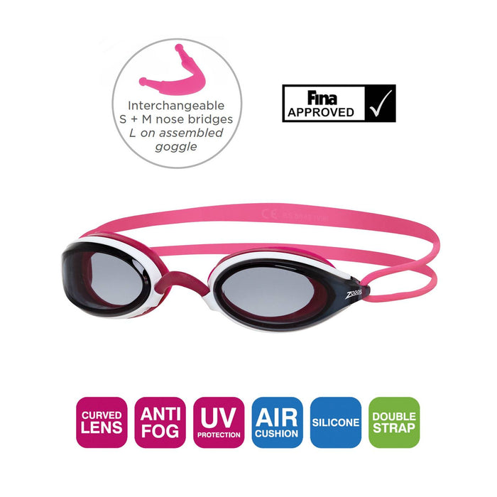 Lunettes de natation Fusion Air Rose-Blanc verres teintés fumés Zoggs 461012PKWHTSM