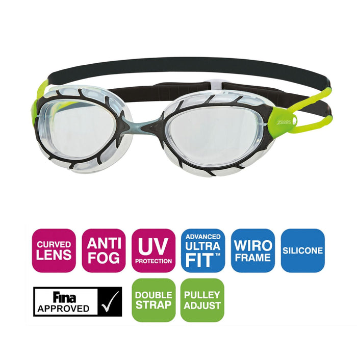 Lunettes de natation Predator Noir-Vert-Transparent Standard Zoggs 461037BKGNCLRR