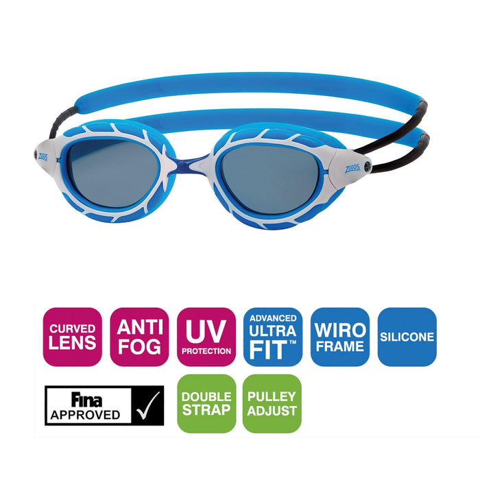 Lunettes de natation Predator Bleu-Blanc verres teintés fumés Standard Zoggs 461037BLWHTSMR