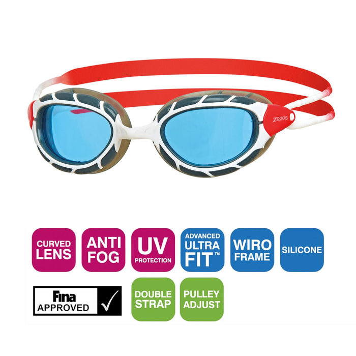 Lunettes de natation Predator Blanc-Rouge verres teintés bleus Petite Zoggs 461037WHRDTBLS
