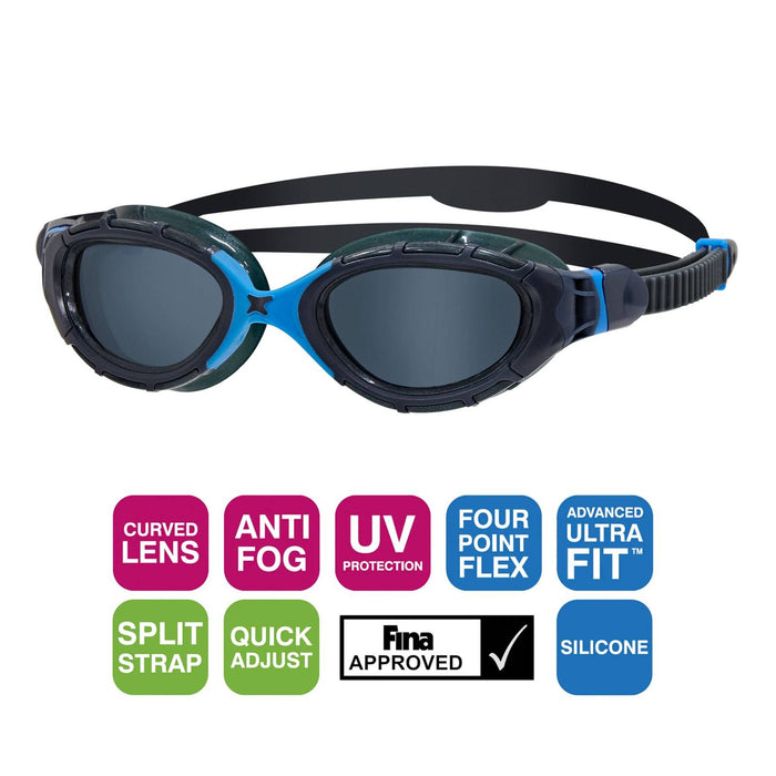 Lunettes de natation Predator Flex Gris-Bleu-Fumé Petite Zoggs 461041GYBLTSMS