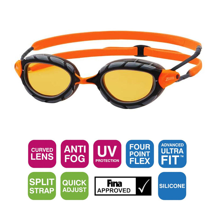 Lunettes de natation Predator Flex Titanium Gris-Noir verres miroir orange Standard Zoggs 461054GYBKMO