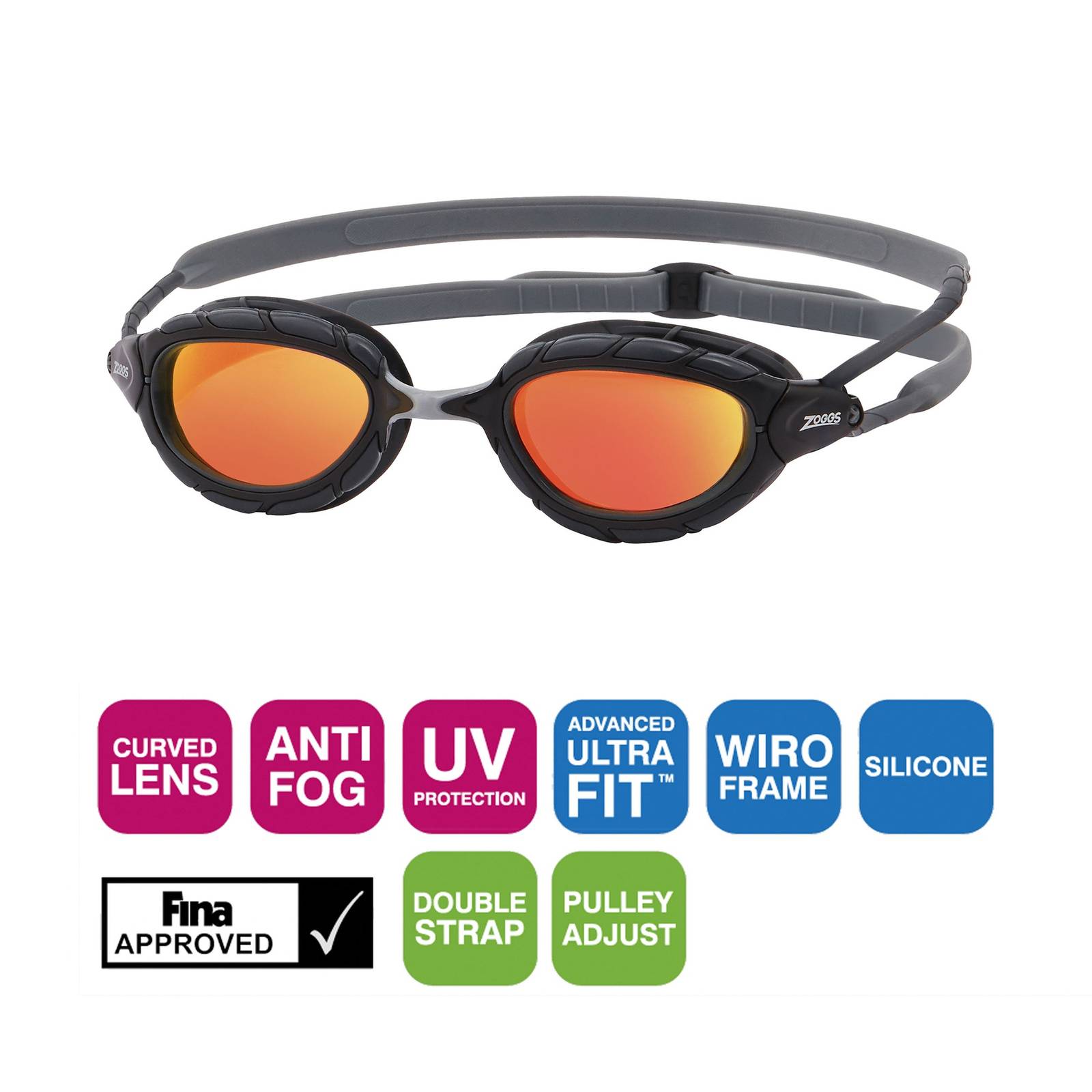 Goggles Zoggs Predator Titanium Small / Grey/Black/Mirrored Orange