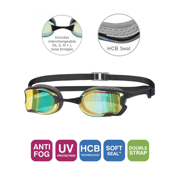 Occhialini da nuoto Raptor HCB Titanium Grigio-Nero Lenti specchiate blu Zoggs 461085GYBKMBL
