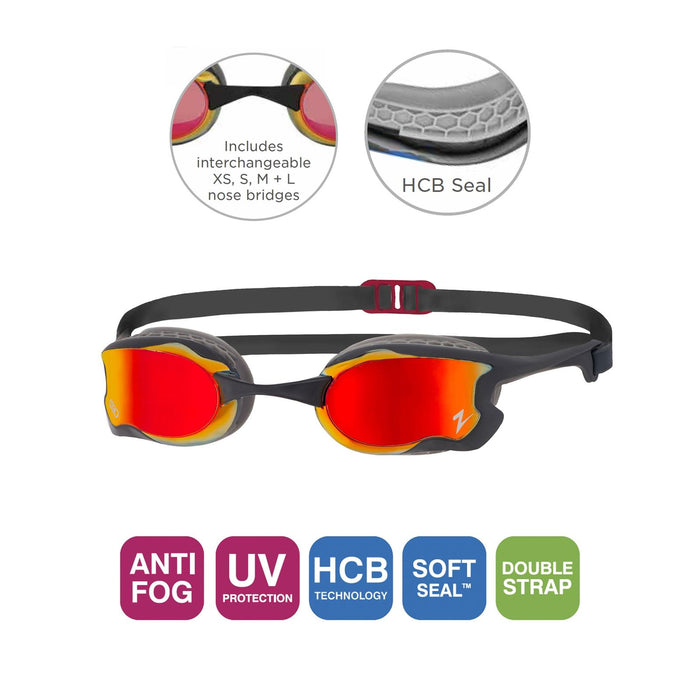 Occhialini da nuoto Raptor HCB Titanium Grigio-Nero Lenti specchiate rosse Zoggs 461085GYBKMRD