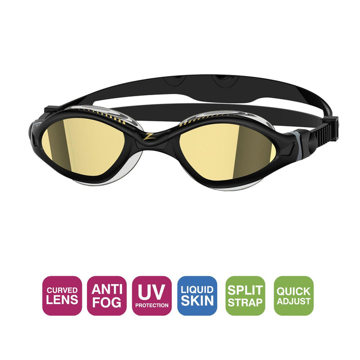 Lunettes de natation Tiger LSR++ Titanium Noir-Gris verres miroir dorés Petite Zoggs 461092BKGYMGDS
