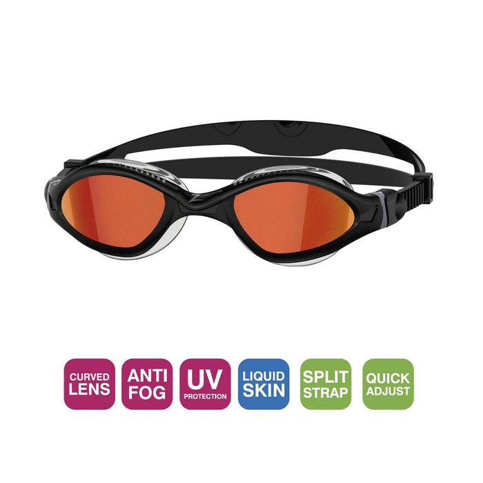 Lunettes de natation Tiger Lsr+ Titanium Noir-Gris verres miroir rouges Taille standard Zoggs 461092BKGYMRDR