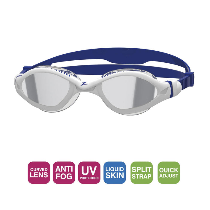 Lunettes de natation Tiger Lsr+ Titanium Blanc-Bleu verres miroir fumés Taille standard Zoggs 461092WHBLMSMR
