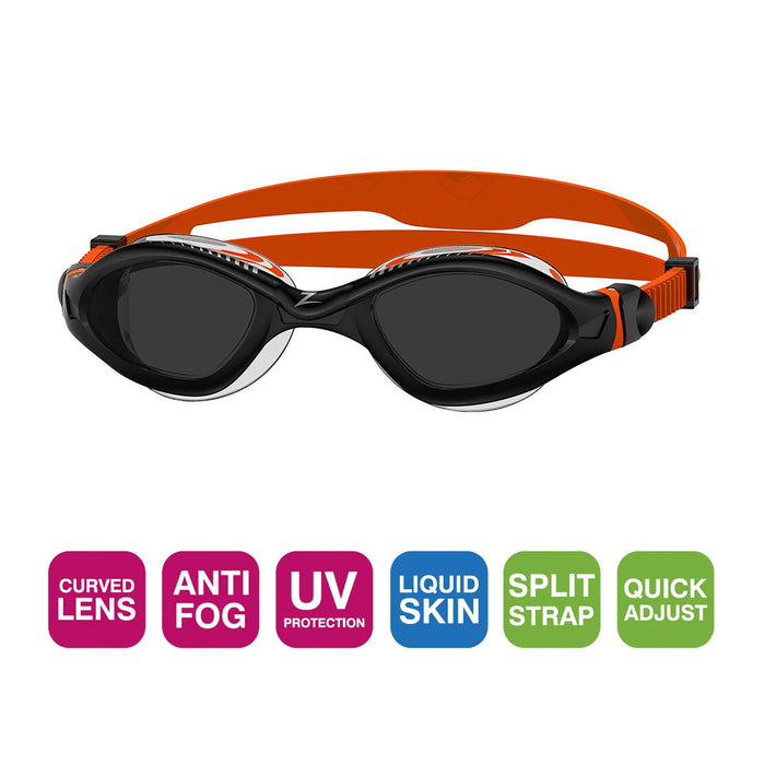 Lunettes de natation Tiger Lsr+ Noir-Orange verres teintés fumés Petite taille Zoggs 461093BKORTSMS