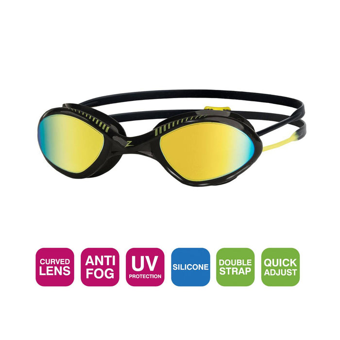 Lunettes de natation Tiger Titanium Noir-Jaune verres miroir vert citron Taille standard Zoggs 461094BKYLMLMR
