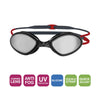 Lunettes de natation Tiger Titanium Gris-Rouge verres miroir fumés Taille standard Zoggs 461094GYRDMSMR