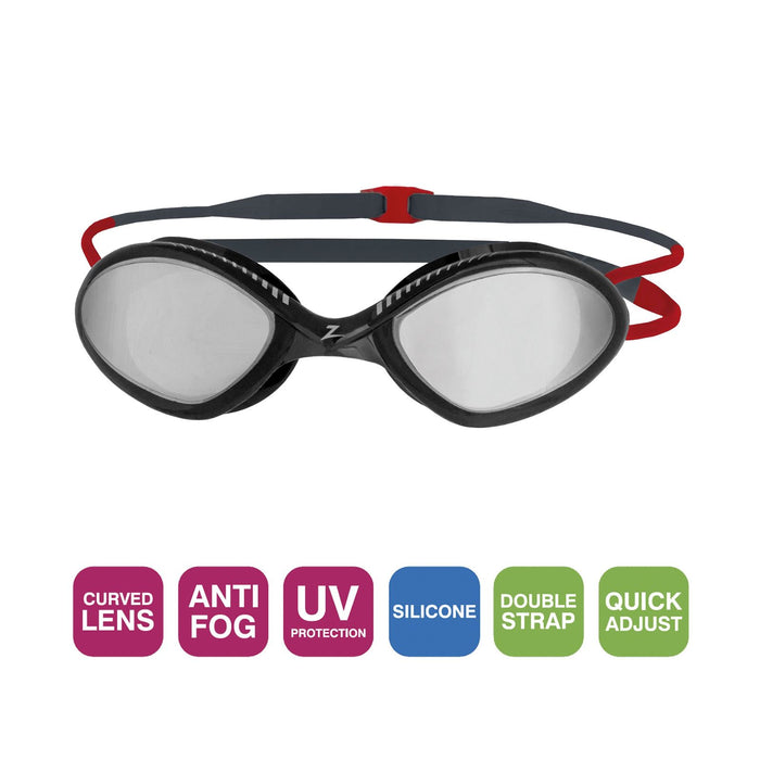 Lunettes de natation Tiger Titanium Gris-Rouge verres miroir fumés Petite taille Zoggs 461094GYRDMSMS