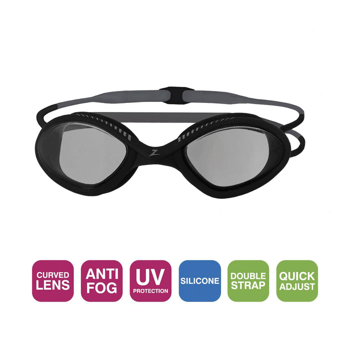 Lunettes de natation Tiger Noir-Gris verres teintés fumés Petite taille Zoggs 461095BKGYTSMS