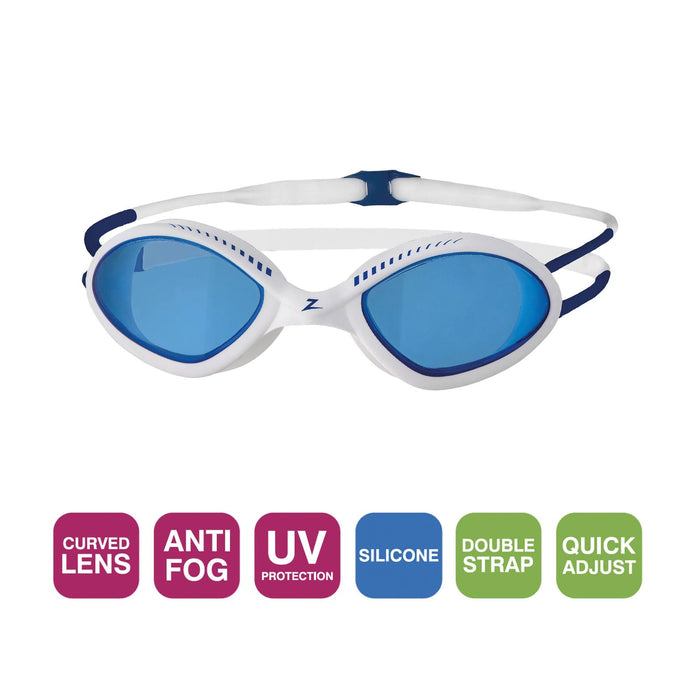 Lunettes de natation Tiger Blanc-Bleu verres teintés bleus Taille standard Zoggs 461095WHBLTBLR