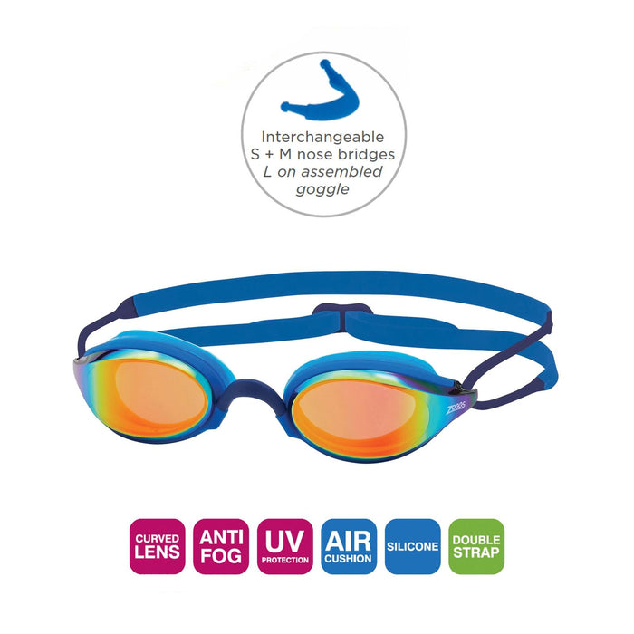 Lunettes de natation Fusion Air Titanium Bleu verres miroir orange Zoggs 461106BLBLMOR