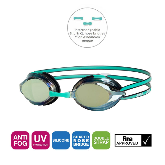 Lunettes de natation Racer Titanium vert-noir verres miroir dorés Zoggs 461112GNBKMGD