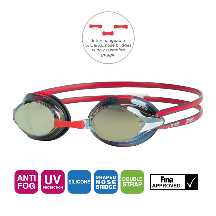 Occhialini da Nuoto Racer Titanium Grigio-Rosso Lenti Specchiate Oro Zoggs 461112GYRDMGD