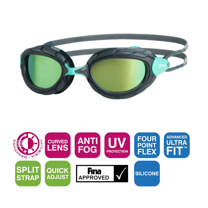 Lunettes de natation Predator Titanium Reactor gris-turquoise petite taille Zoggs 461113GYTQRTIS