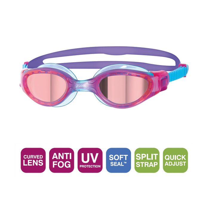 Occhialini da nuoto Phantom Elite Mirror Junior Rosa-Blu Lenti specchiate rosse Zoggs 461316PKBLMRD