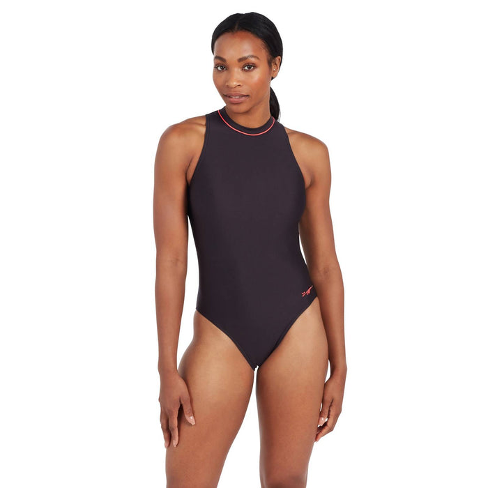 Maillot de bain une pièce Cable Zipped Hi Neck Femme Noir Taille 32-XS Zoggs 462554BK32