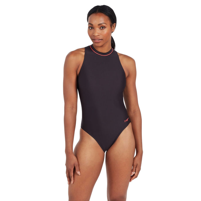 Maillot de bain une pièce Cable Zipped Hi Neck Femme Noir Taille 40-XL Zoggs 462554BK40