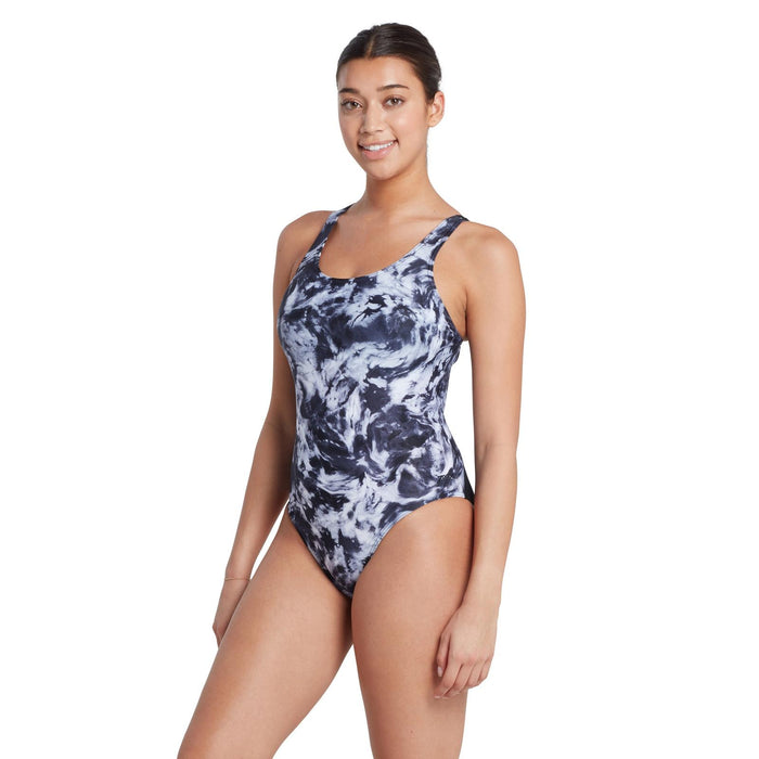Maillot de bain une pièce Marble Powerback femme noir-blanc Taille 44-XXXL Zoggs 462569BK44