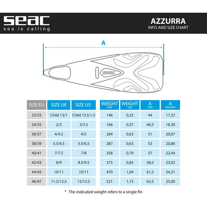 Snorkeling Fins Azzurra Lime 36-37 Seac 71-54L-36-37