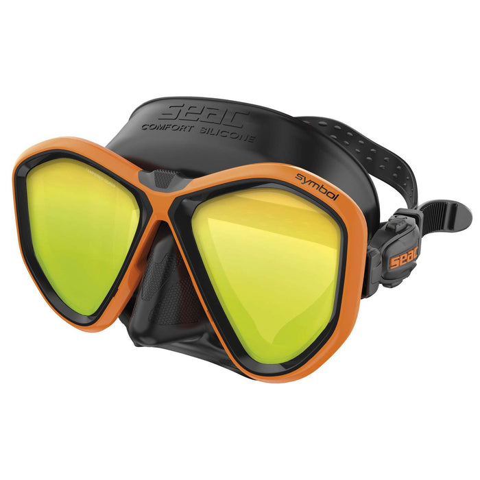 Máscara de Buceo Symbol Asian Fit Lentes Espejadas Negra-Naranja Seac 75-72O-SBL-LS