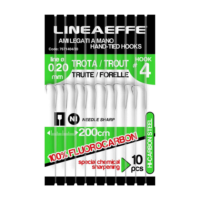 Hameçons de pêche fluorocarbone truite 200 cm taille 4 diamètre 0,20 Lineaeffe 7671404-20