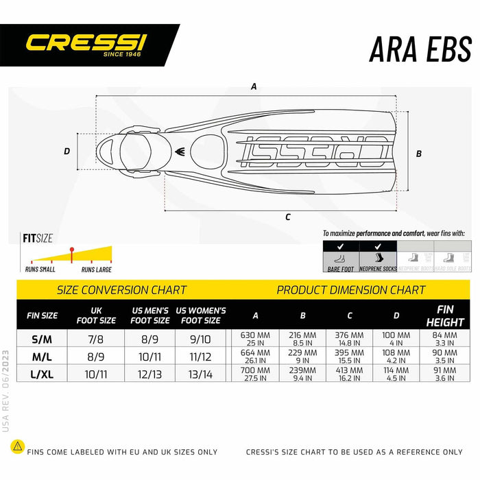 Diving Fins Master Ara Ebs Black L-XL-EU 44-47-UK 10-11 Cressi BE135544