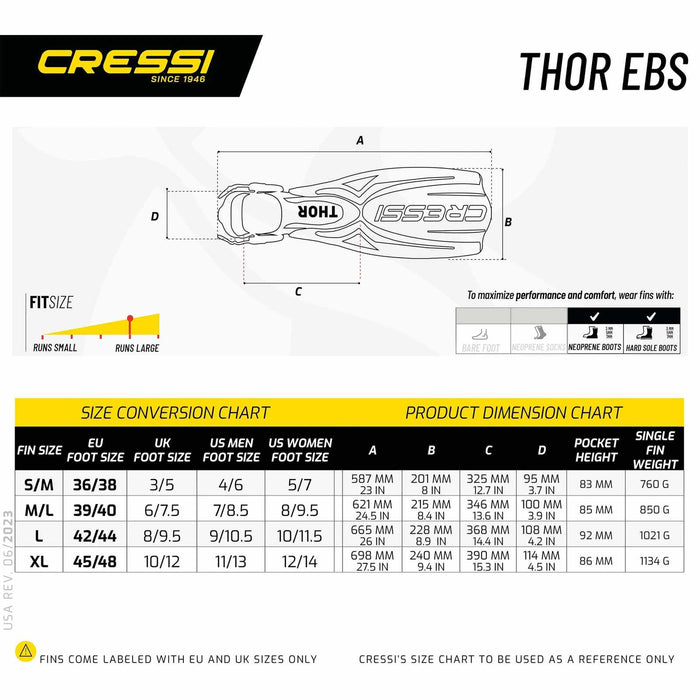 Diving Fins Thor Ebs Black-Yellow L-EU 42-44-UK 8-9,5 Cressi BE151042