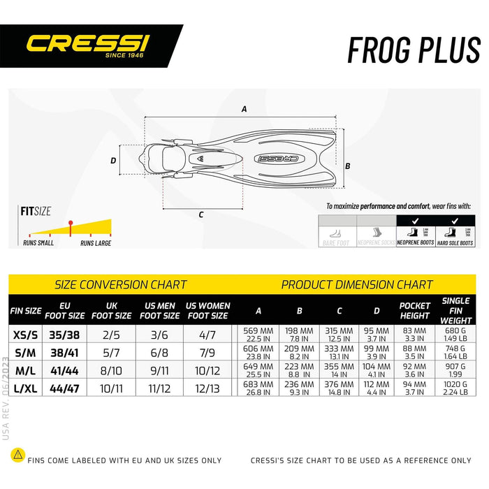 Diving Fins Frog Plus Blue-Grey XS-S-EU 36-39-UK 2-5 Cressi BF202038