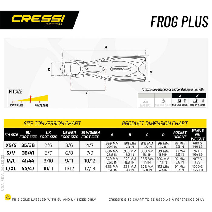 Diving Fins Frog Plus Black-White XS-S-EU 36-39-UK 2-5 Cressi BF203038