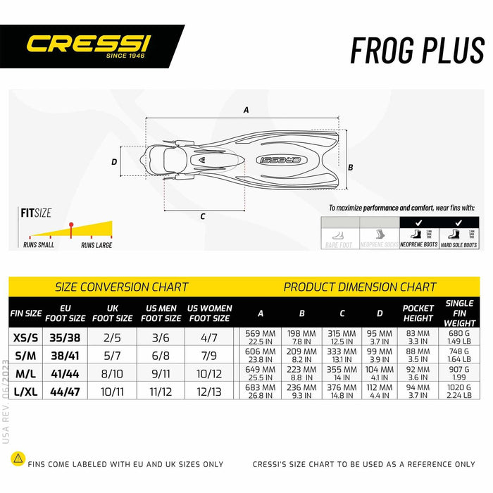 Diving Fins Frog Plus Black-White L-XL-EU 45-47-UK 9-12 Cressi BF203044
