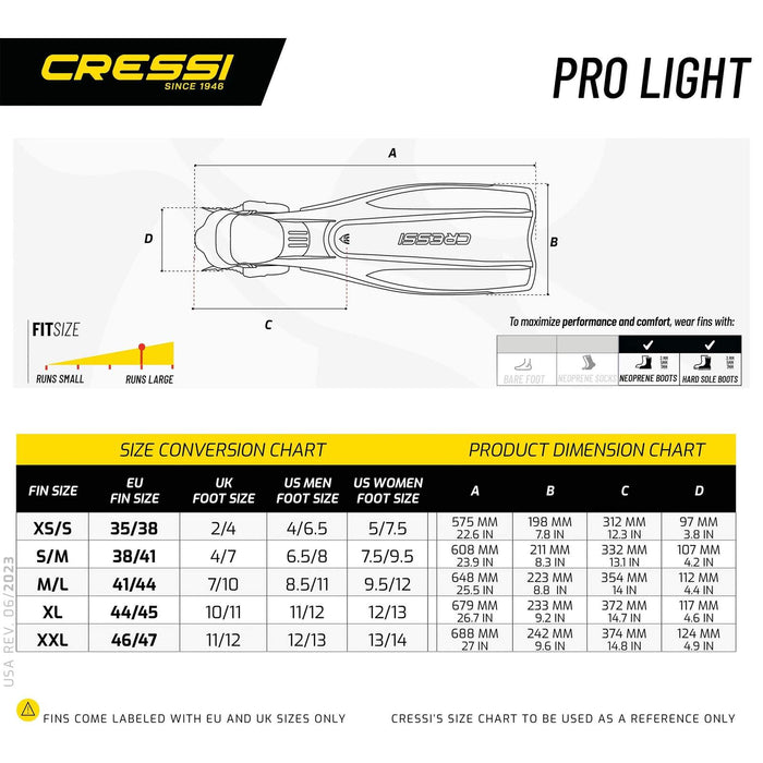 Diving Fins Prolight Yellow S-M-EU 38-41-UK 4-7 Cressi BG171040