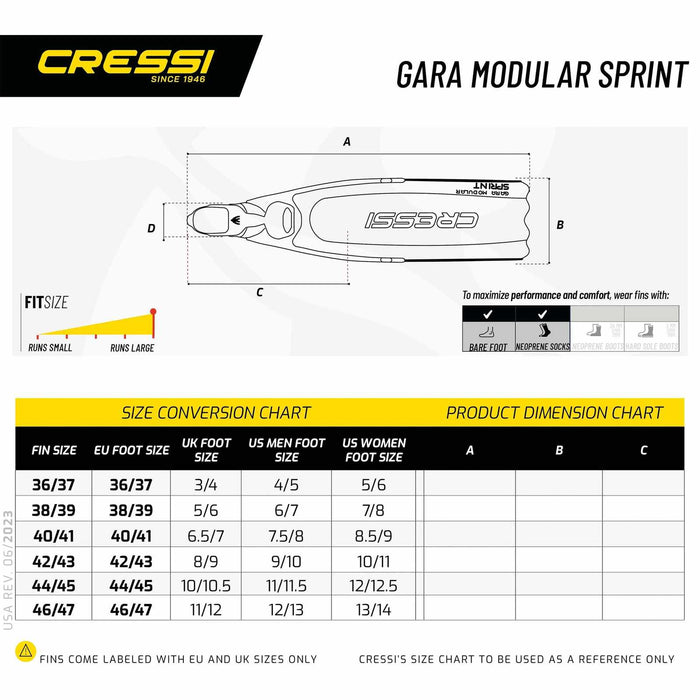 Aletas de libre inmersión Gara Modular Sprint Negra EU 42-43-UK 8-9 Cressi BH085042