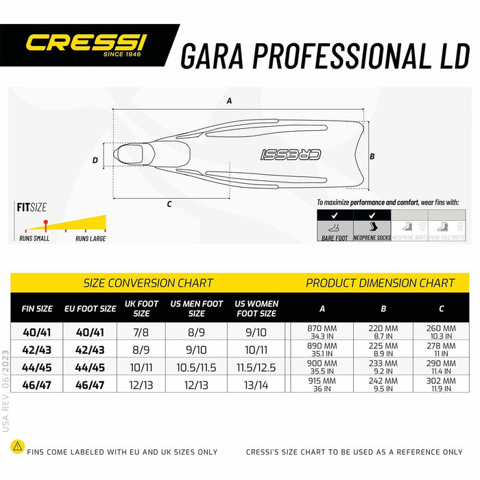 Freediving Fins Gara Professional Ld Silver EU 40-41-UK 7-8 Cressi BH145140
