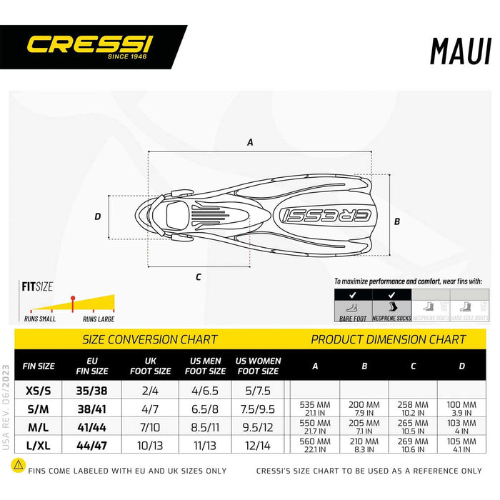 Palmes de Snorkeling et de Natation Maui Noir-Rouge M-L Cressi CA155841