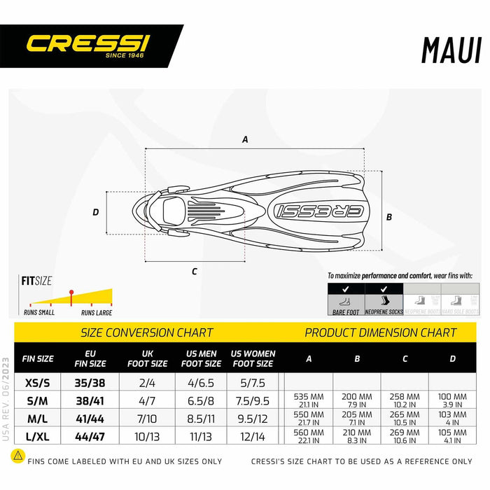 Snorkeling and Swimming Fins Maui Black-Red L-XL Cressi CA155844