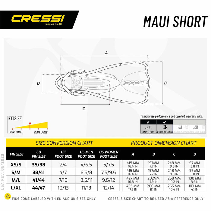 Snorkeling and Swimming Fins Maui Short Light-Blue S-M Cressi CA165238