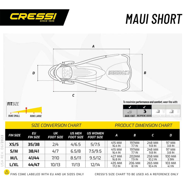 Aletas de esnórquel y natación Maui Cortas Azul-Claro M-L Cressi CA165241