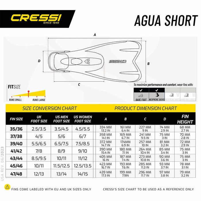 Snorkeling and Swimming Fins Agua Short Black EU 41-42-UK 7-8 Cressi DP205041
