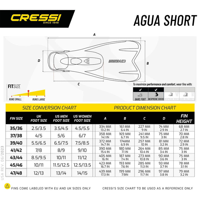 Palmes de plongée et de snorkeling Aqua Short Bleu EU 41-42-UK 7-8 Cressi DP206241