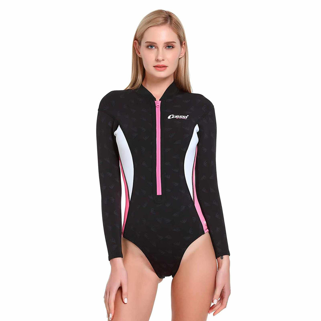 Costume termico Ultraspan Donna 2mm Nero-Rosa Bianco Maniche Lunghe XS-1 Cressi XDG0001011