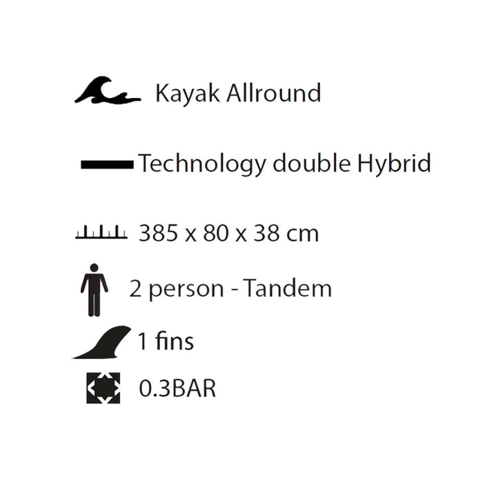 Inflatable Kayak Hawk 385 2 Person-Tandem Kohala KHD385